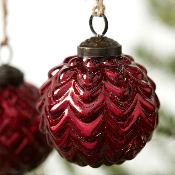 Pottery Barn Mercury Glass Adorned Retro Vintage Style Red Ornaments - Set of 6 - Picture 3 of 14
